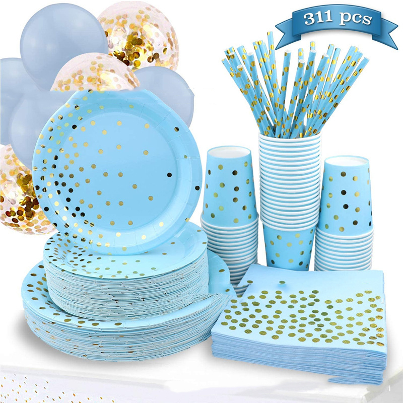 Disposable Paper Plate Cutlery Set Blue