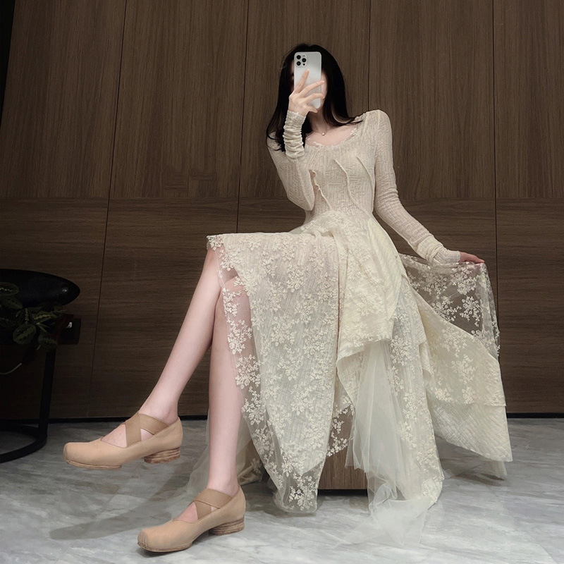 French style long-sleeved shirt dress A148