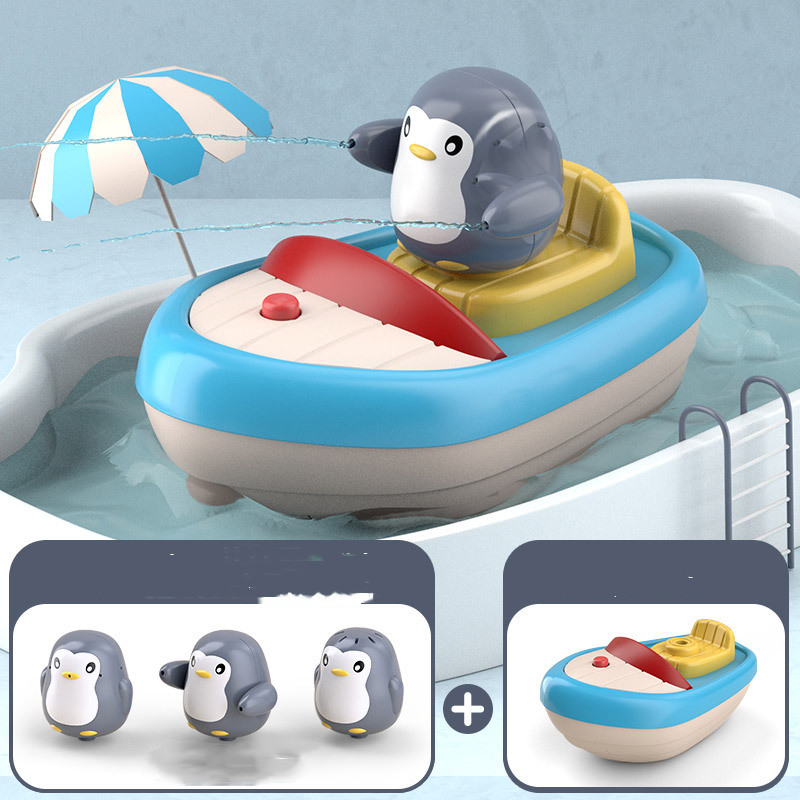 "Wind Up Penguin Toy - Playful Penguins Spraying Water"