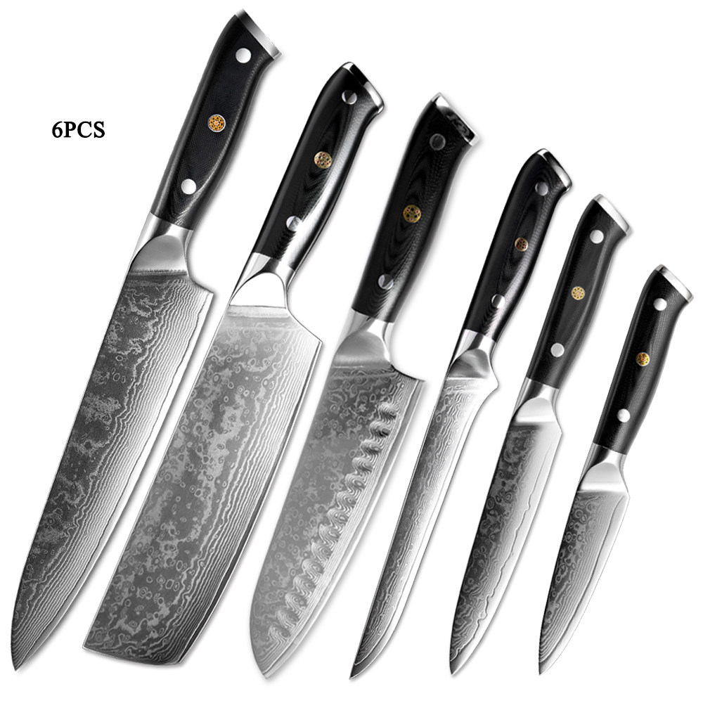 9-Pieces Damascus Kitchen Knife Set with G10 High Fiber Handle