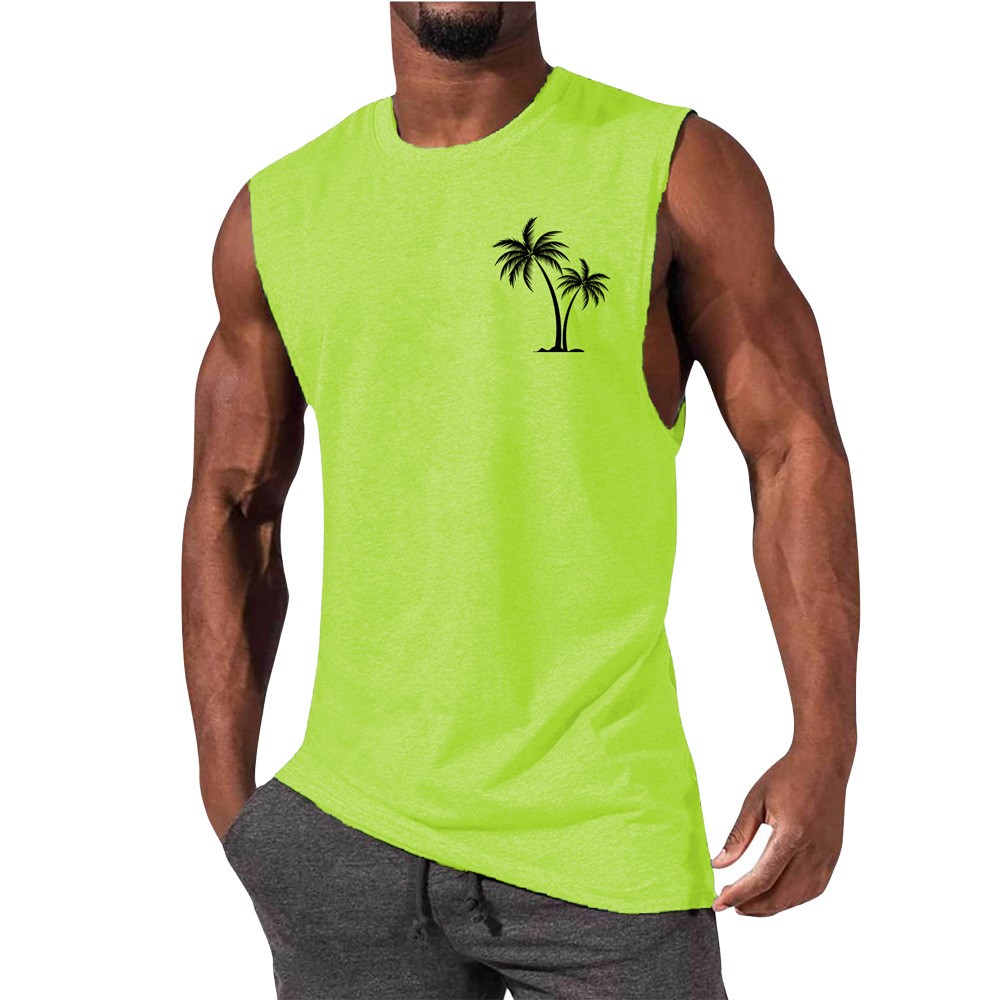 Men Tank Top Workout Muscle Sports Beach Vacation With Palm Tree Embroidery - Picture 6 of 15