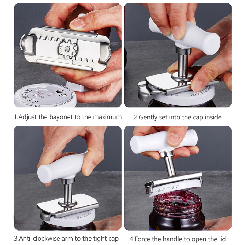 EasyOpen Adjustable Multifunctional Stainless Steel Can Opener Kitchen  Spiral Twist Jar Seal Lid Remover Twist Off Screw Tool