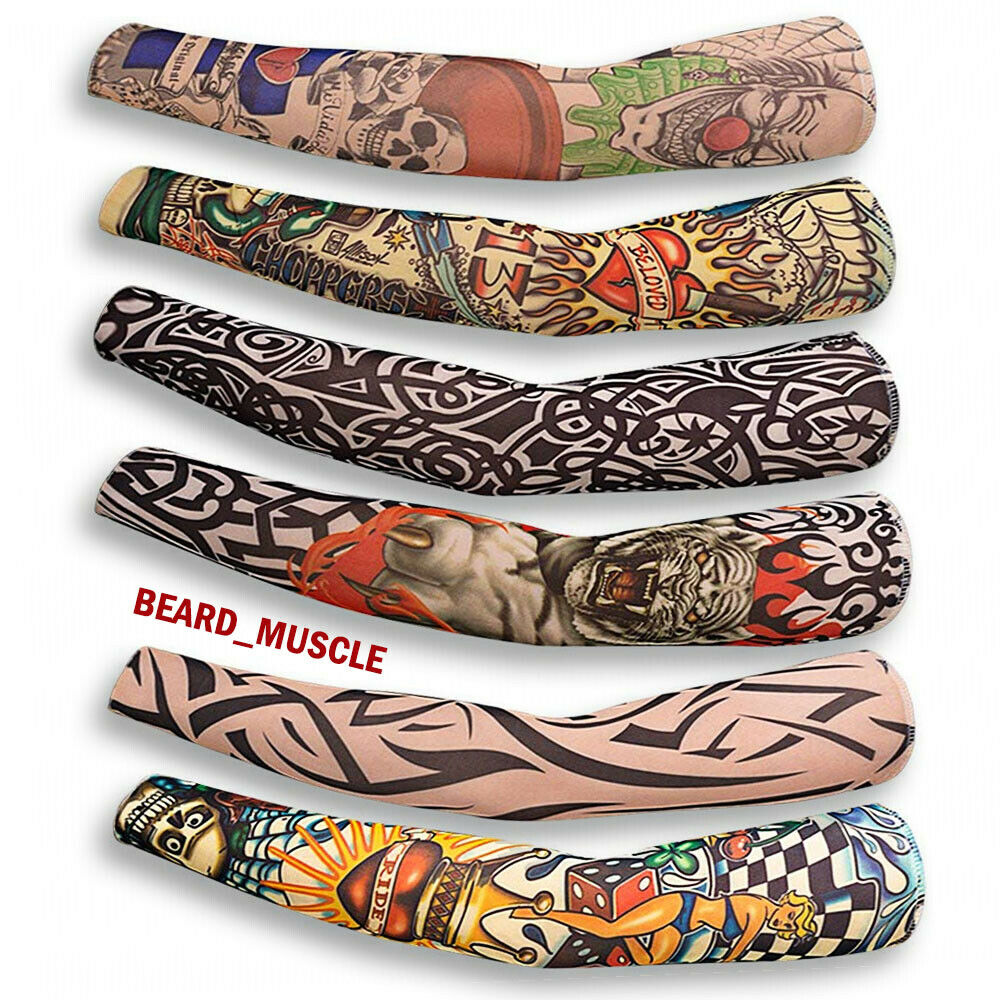 Fake Temporary Tattoo Sleeve Full Arm Cover UV Sun Protection Outdoor Sports 6pc - Picture 10 of 10