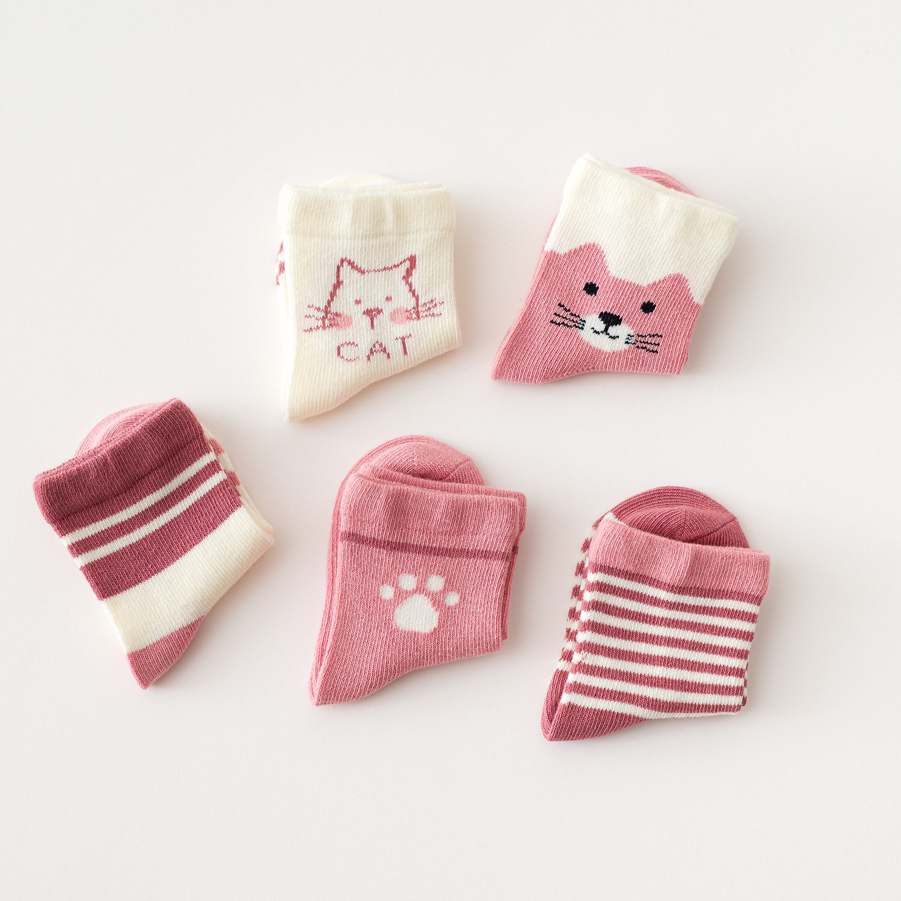 a8fb261d 13a0 4aa8 94a9 023e02d22bfe - 5 Pairs Of Children Four Seasons Tube Socks Pink Cat