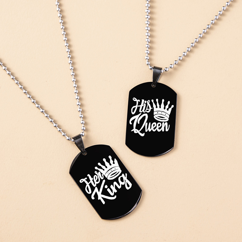 a9c8de4d 7bd7 4490 a092 56fabce741a0 - Hip Hop Her King His Queen Stainless Steel Dog Tags Couple Necklaces