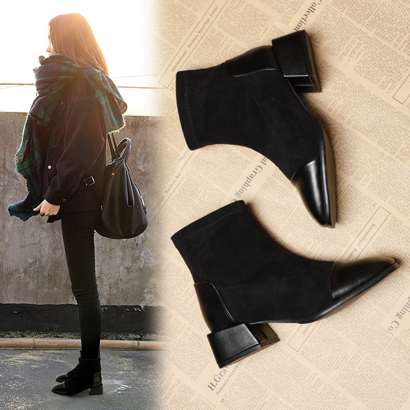 Women''s Short Boots Autumn And Winter New Versatile Thick Heel Shoes