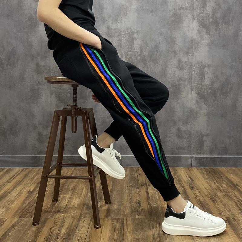 Zipper Rainbow Strip Loose Bunched Leg Pants - CJdropshipping