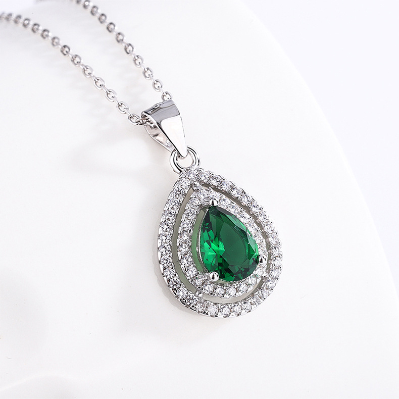 925 Sterling Silver Necklace Set with Mysterious Emerald - Women's