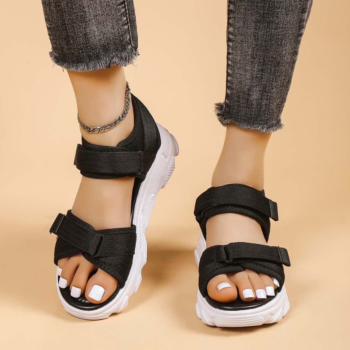 Open toe best sale velcro platform sandals