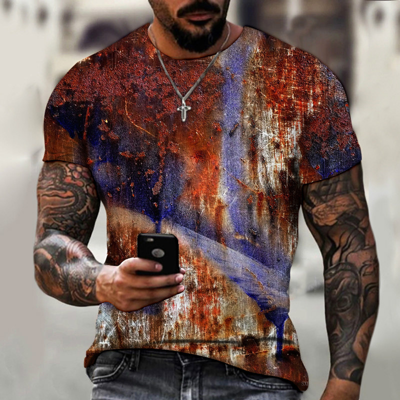 motif abstrait multicolore effet de  peinture violette et marronsur tee-shirt imprimé 3D