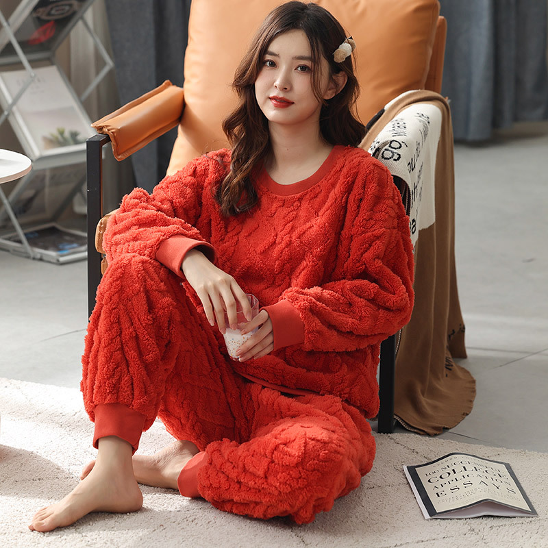 Thick Coral Fleece Pajamas With Loose Pullovers