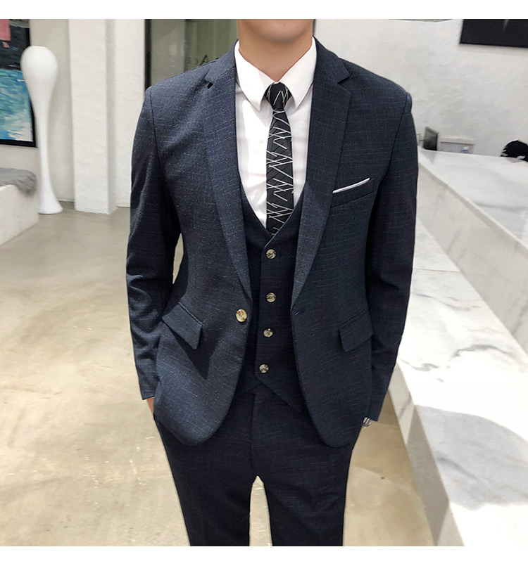 Men 3-piece Textured Print Blazer & Vest & Tailored Pants