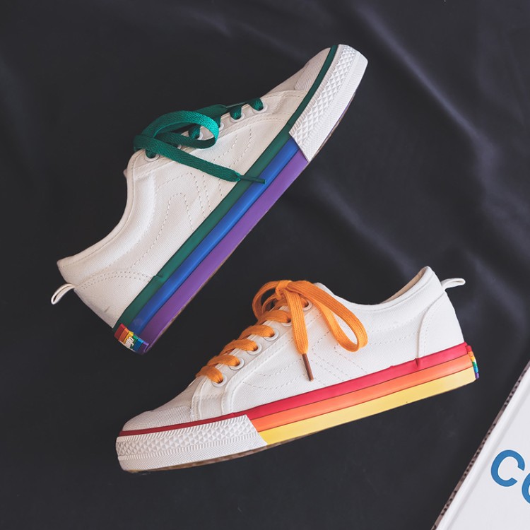 Mandarin Duck Rainbow Canvas Shoes Women Casual Lace-Up