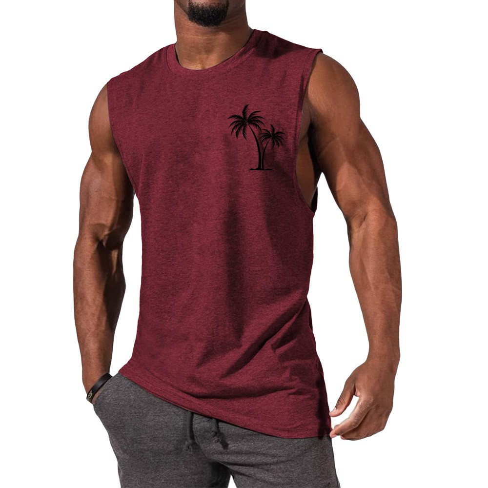 Men Tank Top Workout Muscle Sports Beach Vacation With Palm Tree Embroidery - Picture 14 of 15