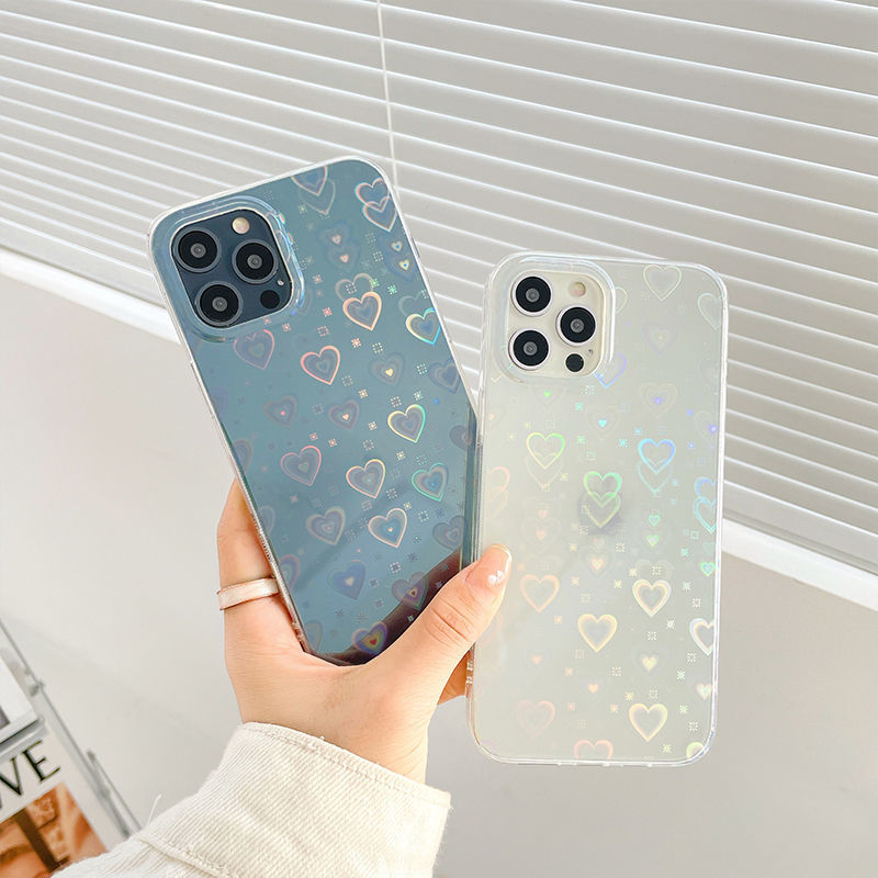 Laser Hearts with Rainbow Colors iPhone Case