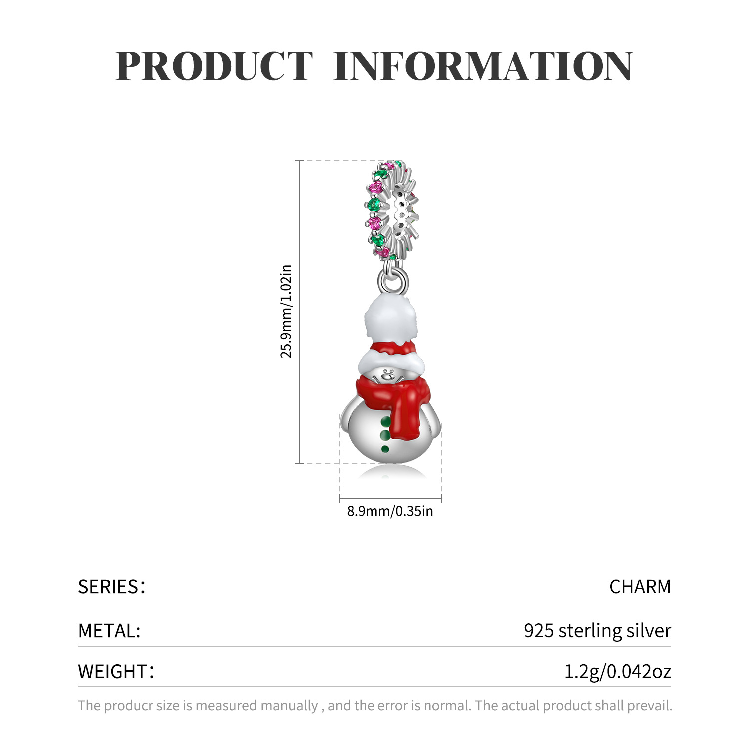 Christmas Snowman S925 Sterling Silver Charm Bracelet Beads