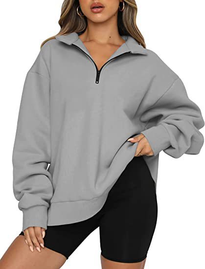 Sweatshirt - Women Sweatshirts Zip Turndown Collar Loose Casual Tops Clothes