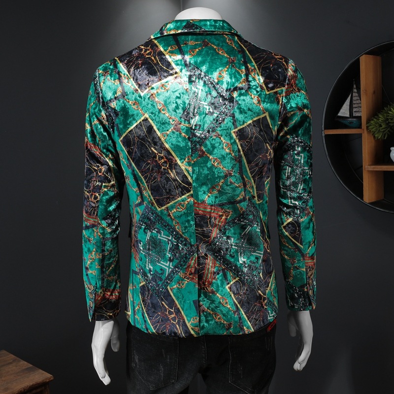 male blazer suit jacket men slim fit, green, gold, pattern, velour_ orange, velvet, ENE_Trends