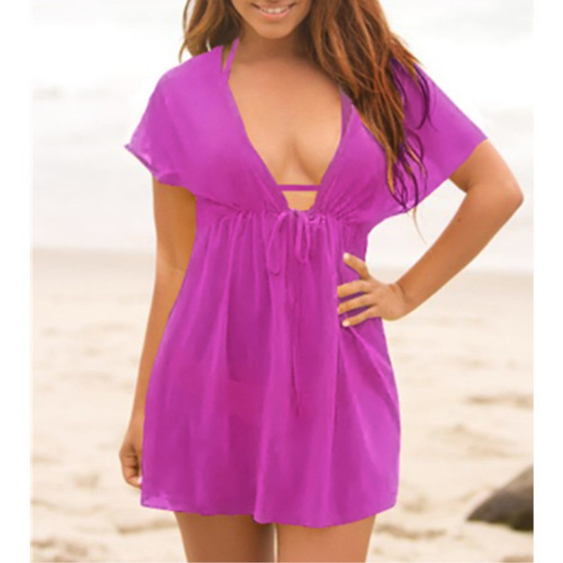 Drawstring Front Knot Cover Up Swimsuit Dress