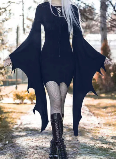 Vintage Cosplay Dress Halloween Gothic For Women - Black