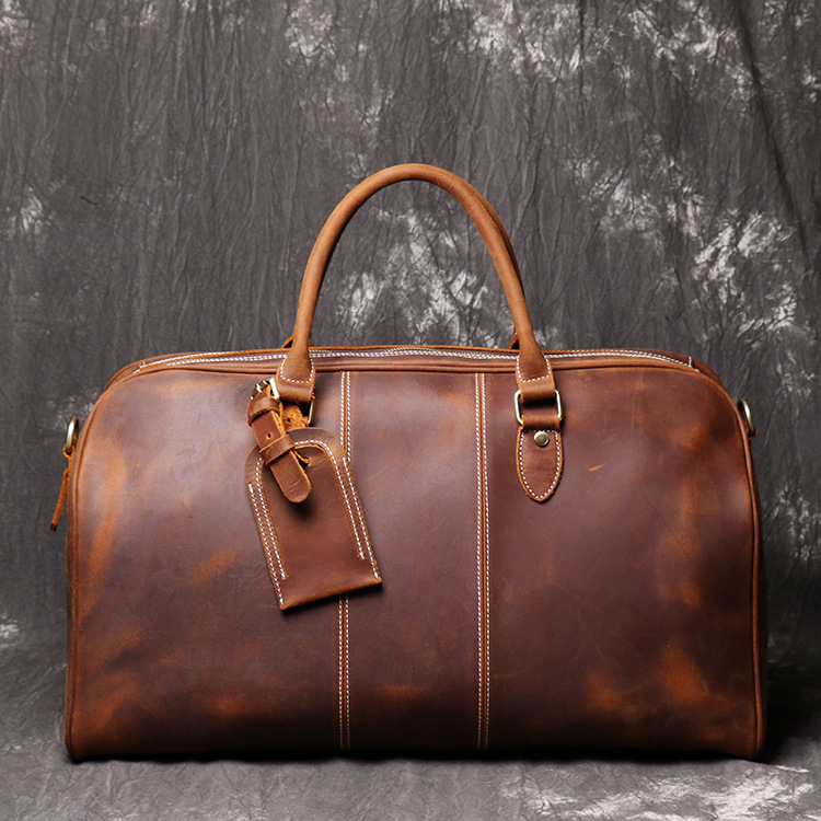 Men's Leather Hand Travel One Shoulder Crossbody Duffel Bag ...