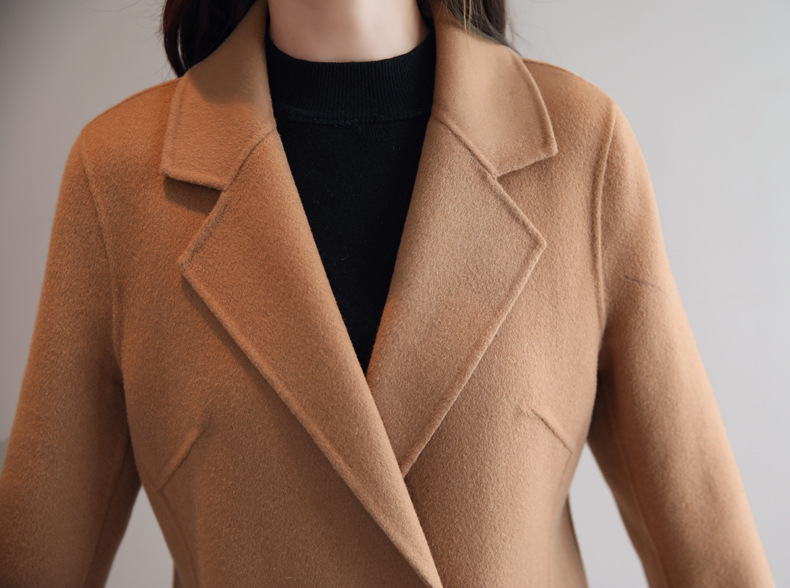 Solid Color Suit Collar Long-sleeved Woolen Coat