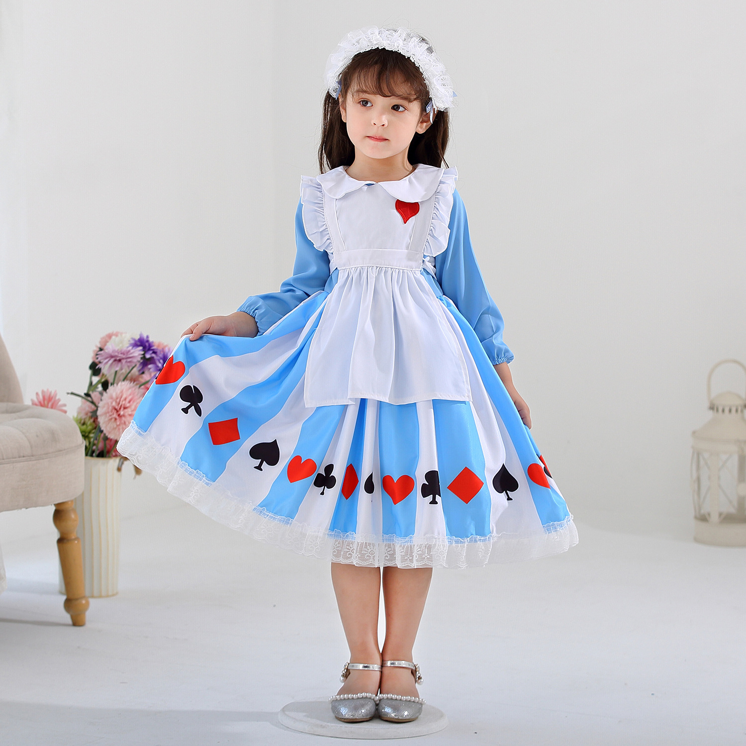 Girls Lolita Children's Long Sleeve Two Piece Princess Dress Maid Dress ...