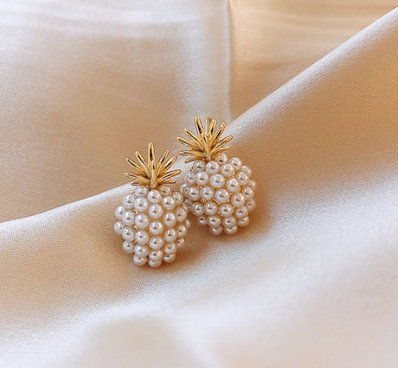 pineapple pearl gold earrings