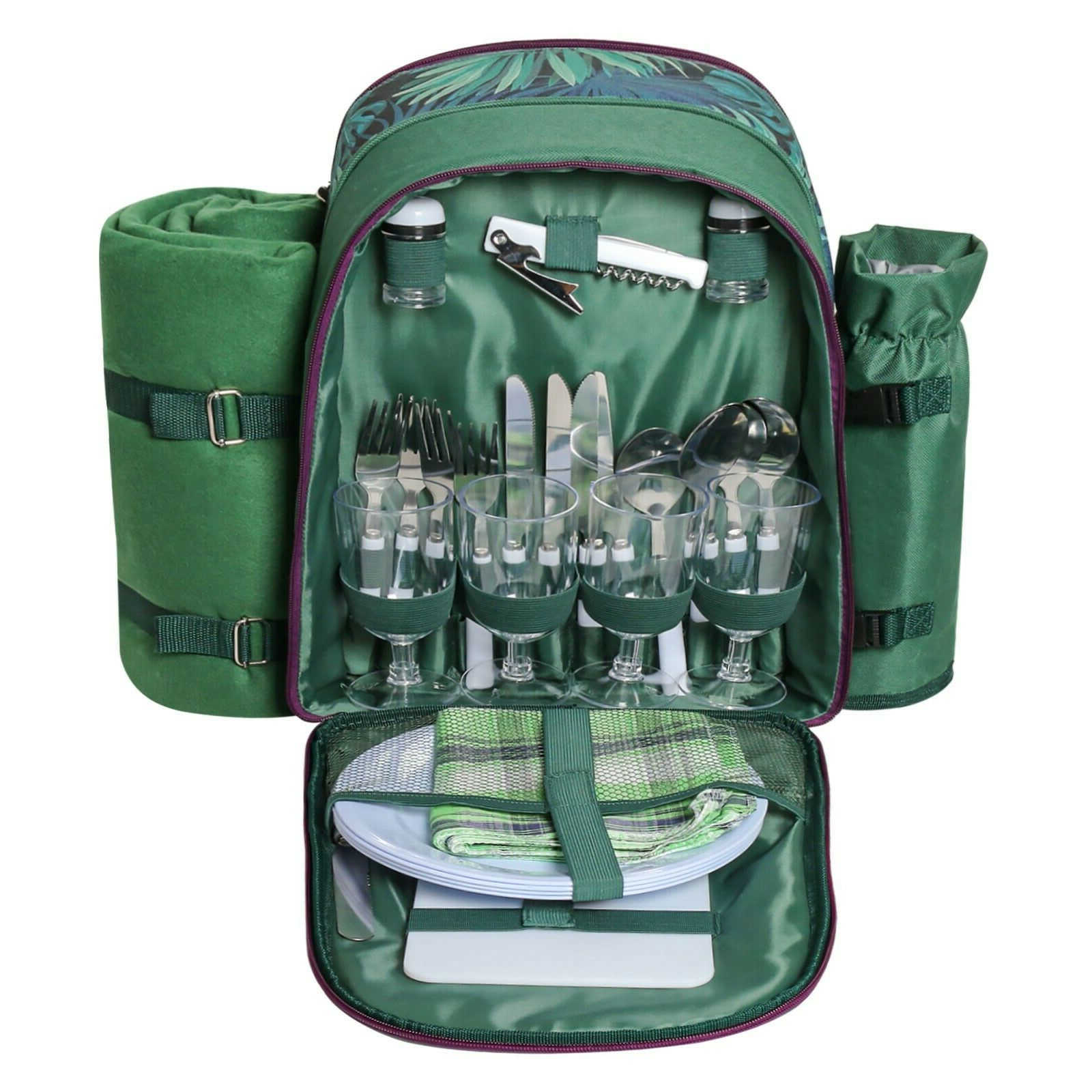 Fable camp Autonomy Picnic Backpack Set With Cutlery Kit Cooler Compartment Blanket For 4  Persons | eBay