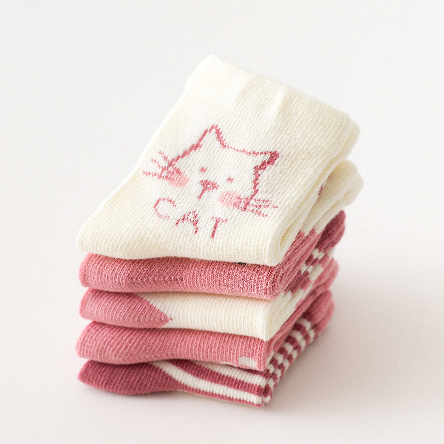baec8622 a4d5 4248 9237 fafa8f007e48 - 5 Pairs Of Children Four Seasons Tube Socks Pink Cat