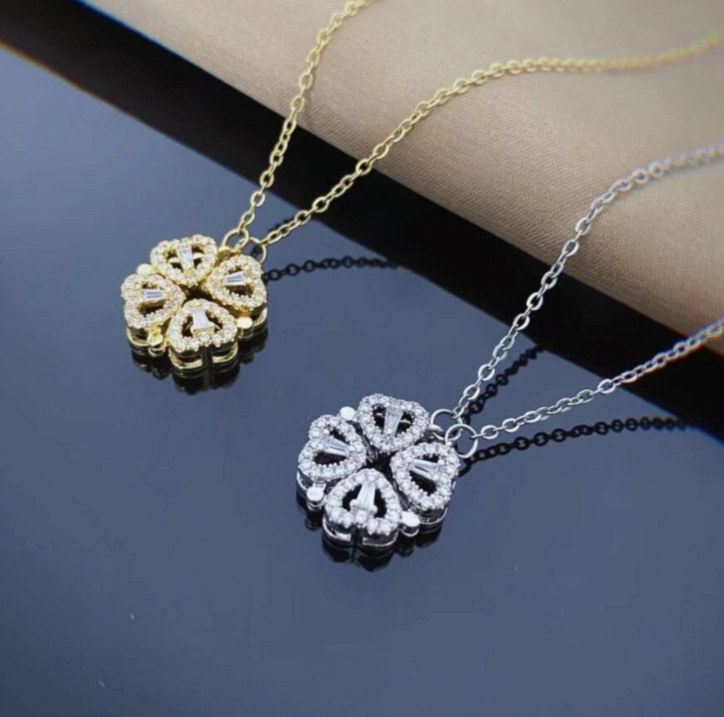 bb62a909 6dd6 48b7 8858 a828fec2864d - Retro Magnetic Folding Heart Shaped Four Leaf Clover Pendant Necklace Women Love Clavicle Chain Gifts Openable Choker Jewelry