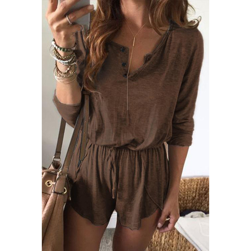 bc1d1e47 114a 4f56 8cc6 d6a6dee73add - Women Solid Color Lace-Up Long-Sleeved Shorts Jumpsuit
