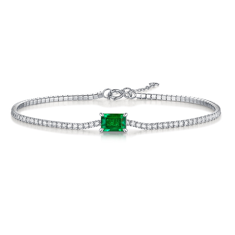 New S925 Sterling Silver Fine Inlaid Cultivated Emeralds - CJdropshipping