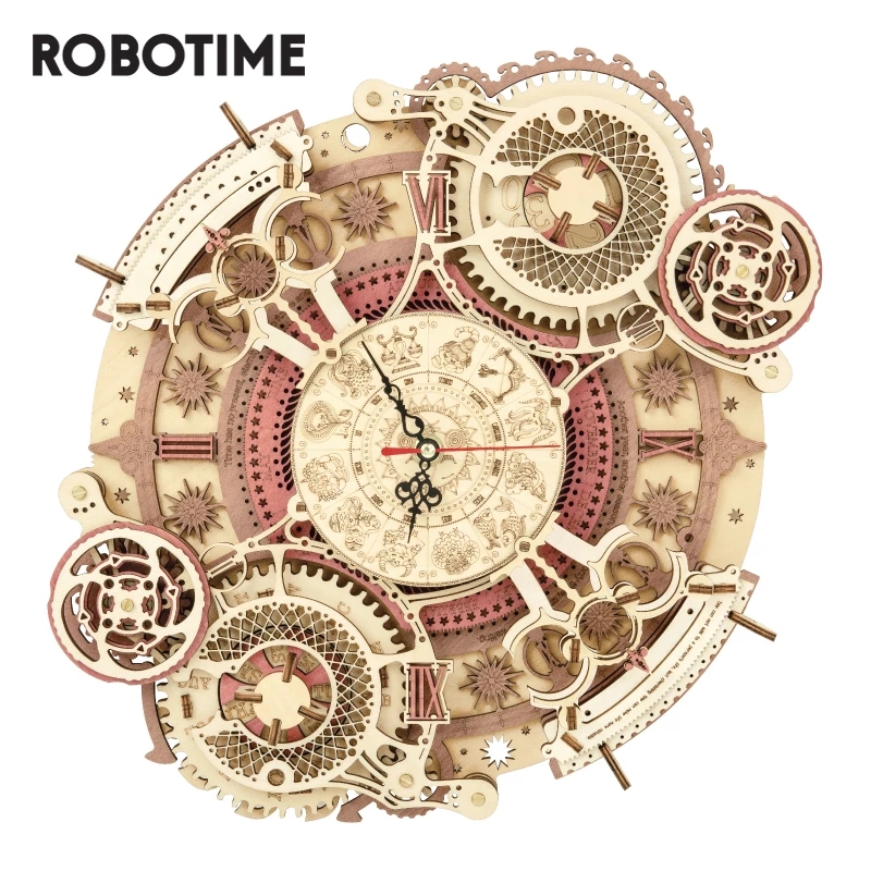Robotime ROKR Zodiac Wall Clock 3D Wooden Puzzle Model Assembly Toys Gifts for Children Kids Teens LC601 Support Dropshipping