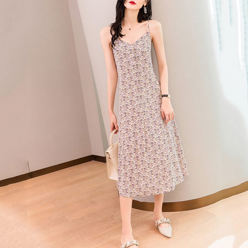 be7d599c 23c7 4392 98af 45b879be72e6 Summer New Style Korean Floral Sling Skirt, Hedging V-Neck Long Skirt, Thin Dress