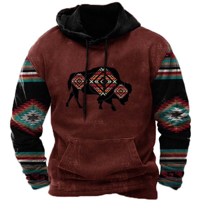 Men's Western Aztec Sweatshirts Pullover Ethnic Print Graphic Hoodies
