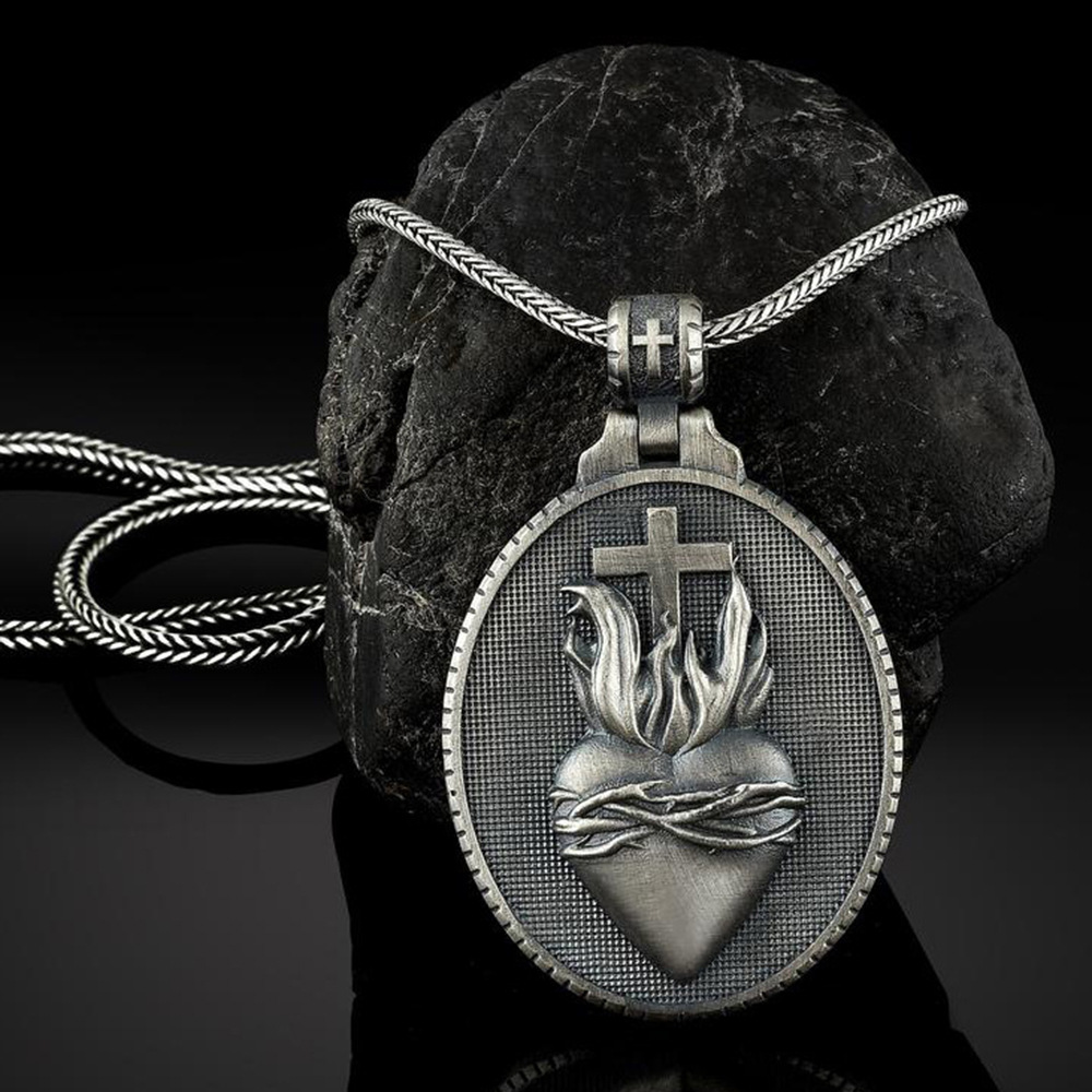 Men's Heart Cross Necklace