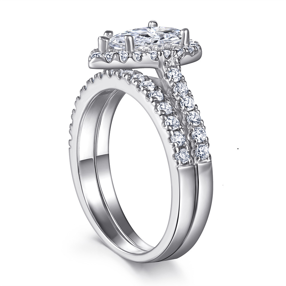 Sterling Silver Ring Drop-shaped Zircon Set Ring Simulation Diamond ...