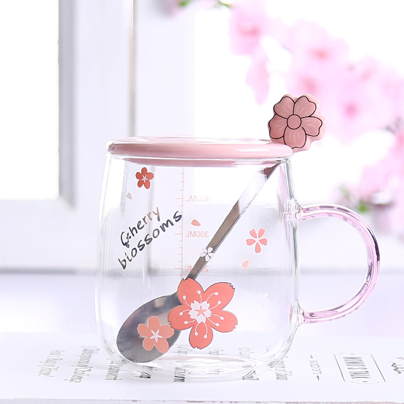 Pink Cherry Blossom Sakura Ceramic Cup withStraw and Topper 330ml/11,16oz