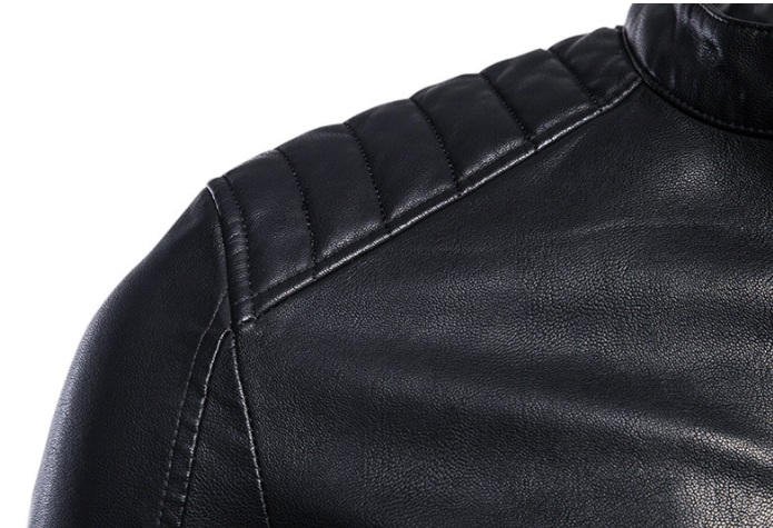 Men Stand Up Collar Multi-zip Pockets Shoulder Pattern Pu Leather