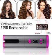 Automatic Hair Curler Curling Iron Wireless Ceramic USB Rechargeable With LED Digital Display