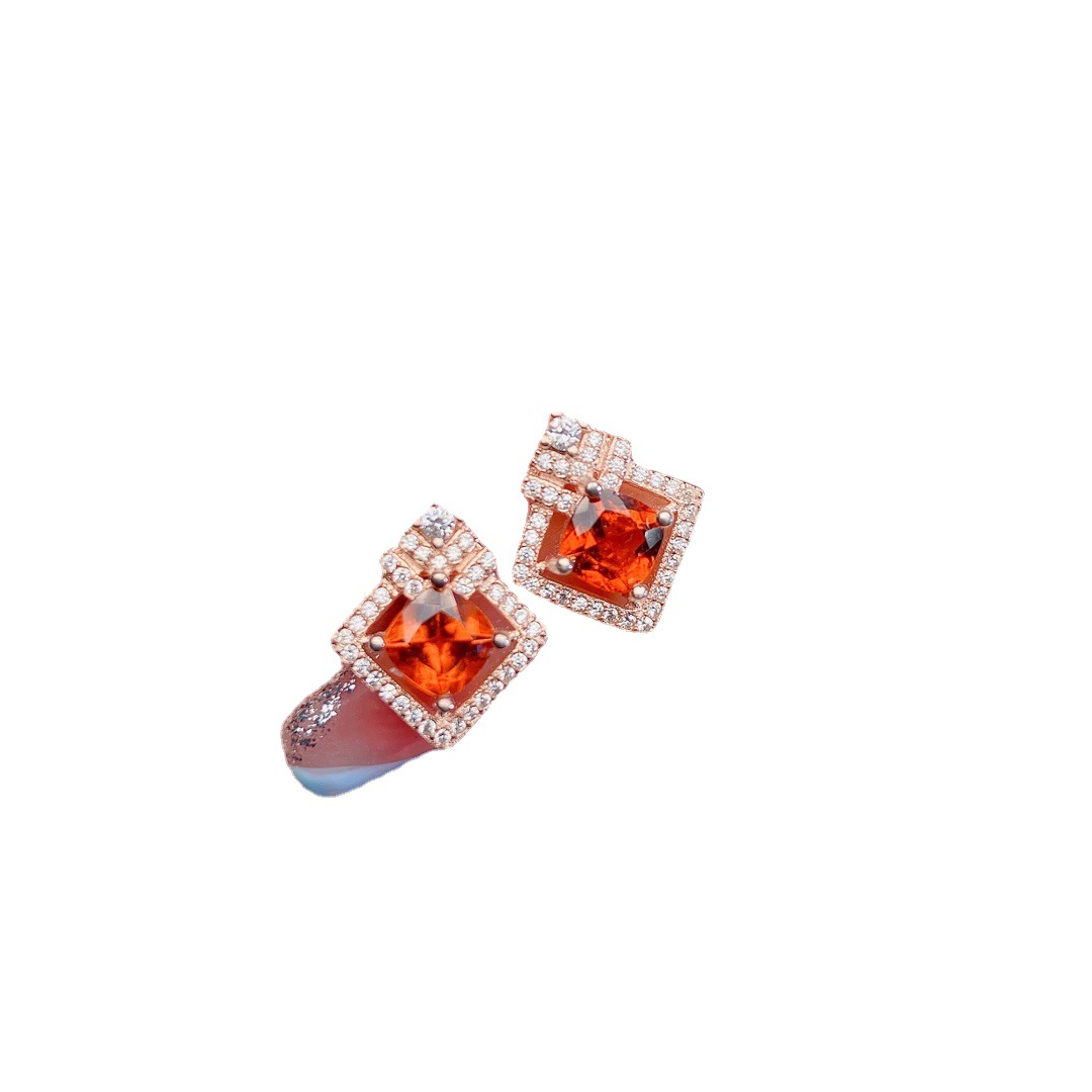 Captivating Garnet Gemstone Silver Stud Earrings  free shipping