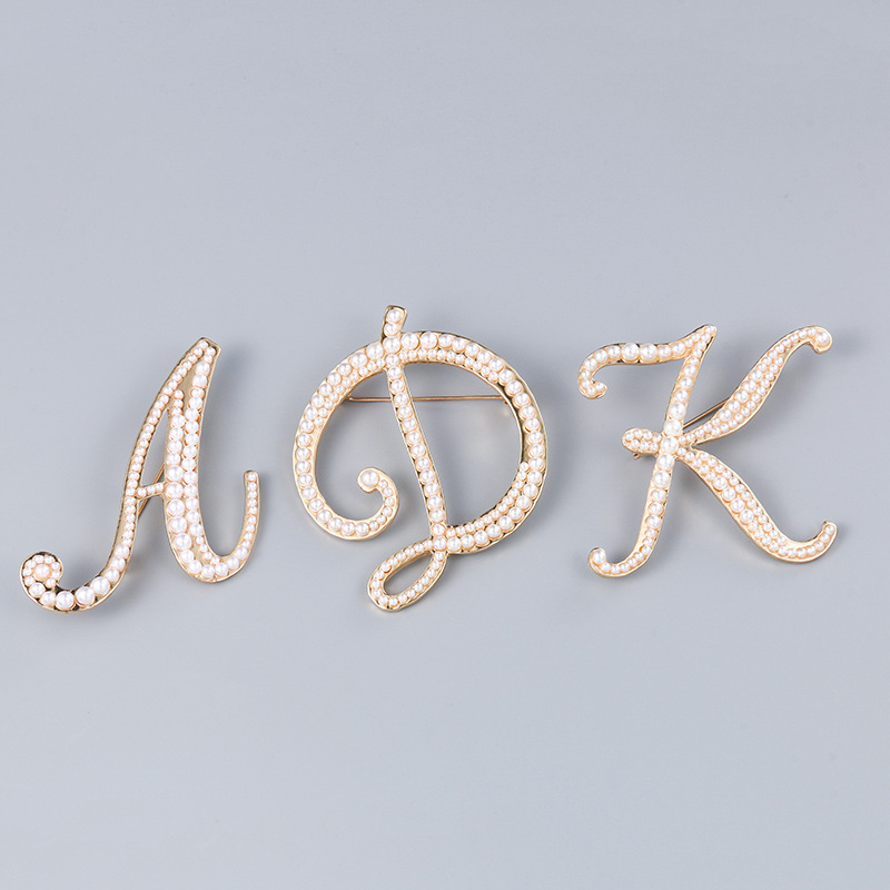 pearl english letter brooch pin letter A D and K