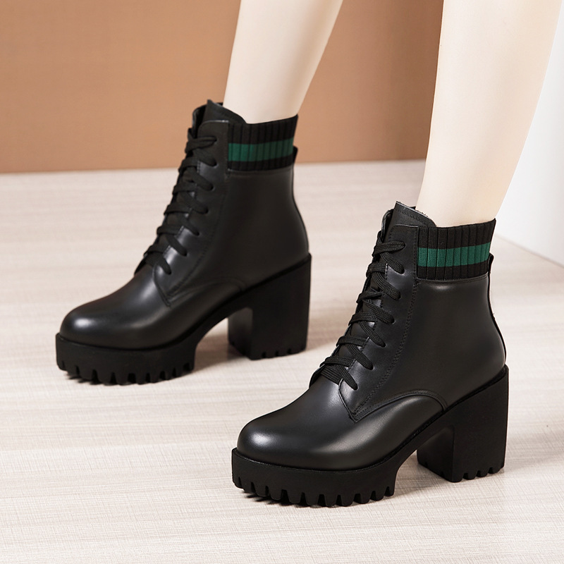 Women Platforms Ankle Boots Green