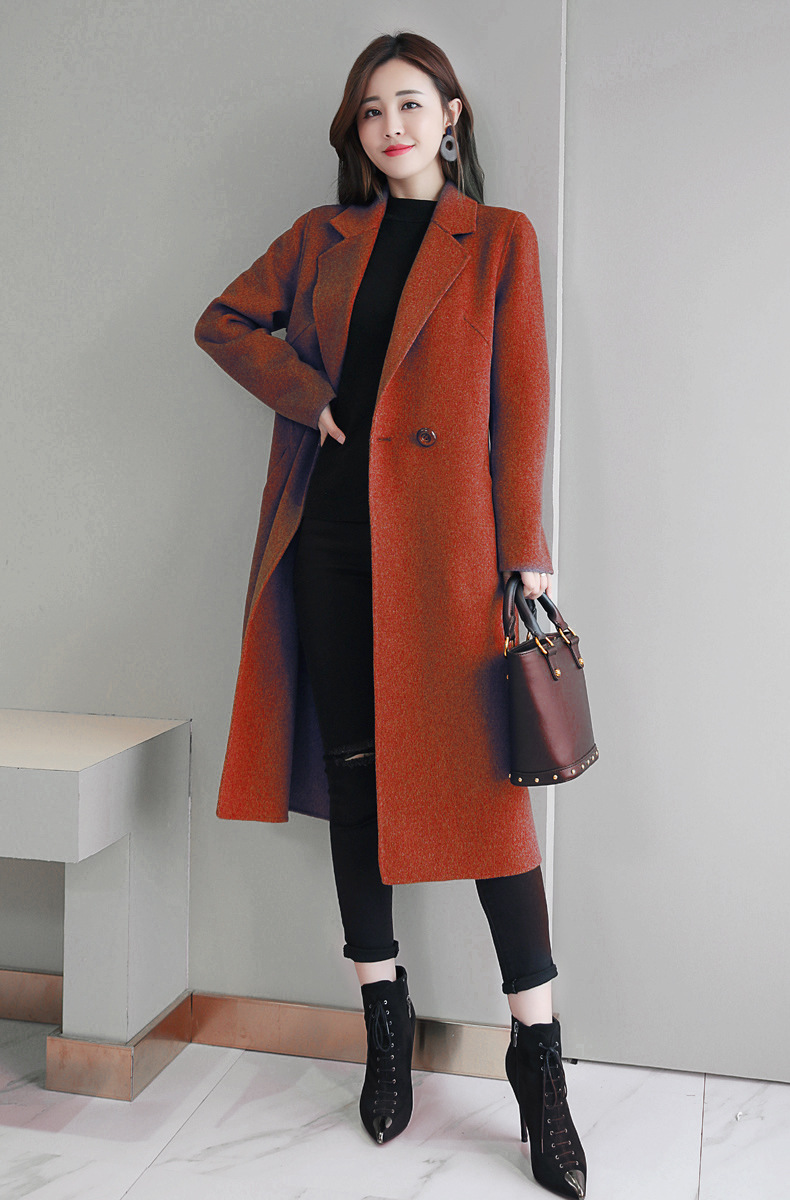 Solid Color Suit Collar Long-sleeved Woolen Coat