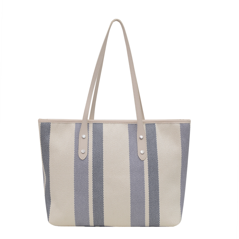 c5ca0bef c29f 4047 9582 3716bfd0f736 - Fabric Stitching Vertical Stripes Hit Color Tote Bag Shoulder Bag