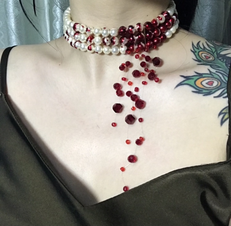 Bloody Pearl Necklace Show Style Halloween Three Layers - CJdropshipping