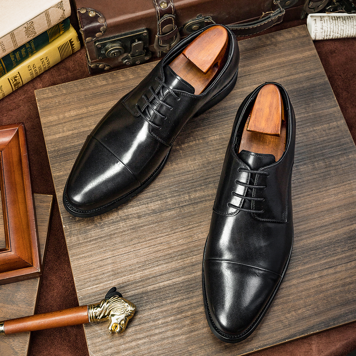 Three-joint Leather Shoes, Round Toe Lace-up Leather, British Business ...