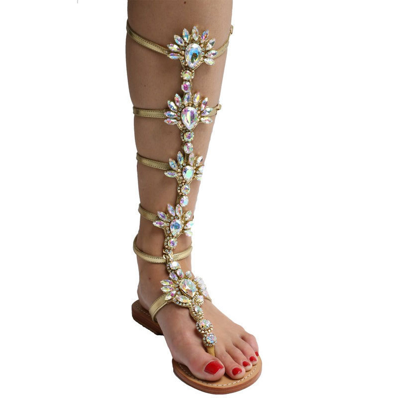 c7c5010e 6dbd 455b a67e defa426ea5a4 - Summer New Fashion Rhinestone Flat Toe Roman Style Sandals Women