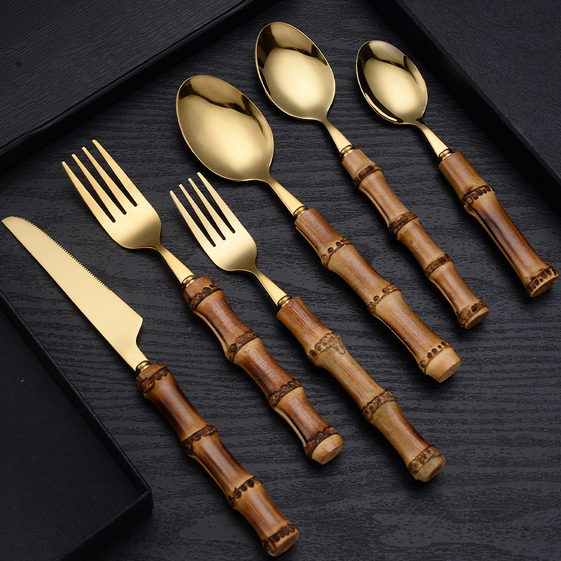 Stainless Steel Cutlery And Bamboo Handle Set CJdropshipping